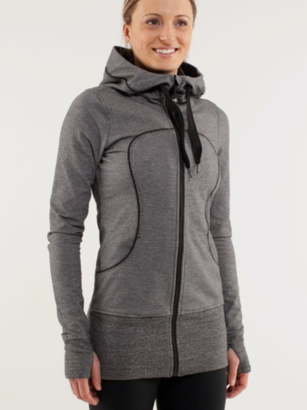 Lululemon Live Simply Jacket White Black Microstripe Full Zip Hooded Womens Sz 6